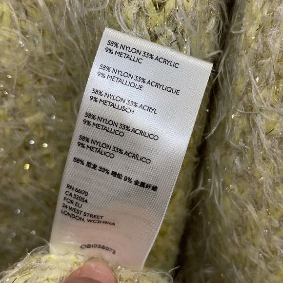 Anthropologie Womens Larkin Shimmer Metallic Fuzzy Eyelash Cardigan Yellow Large - Picture 6 of 8